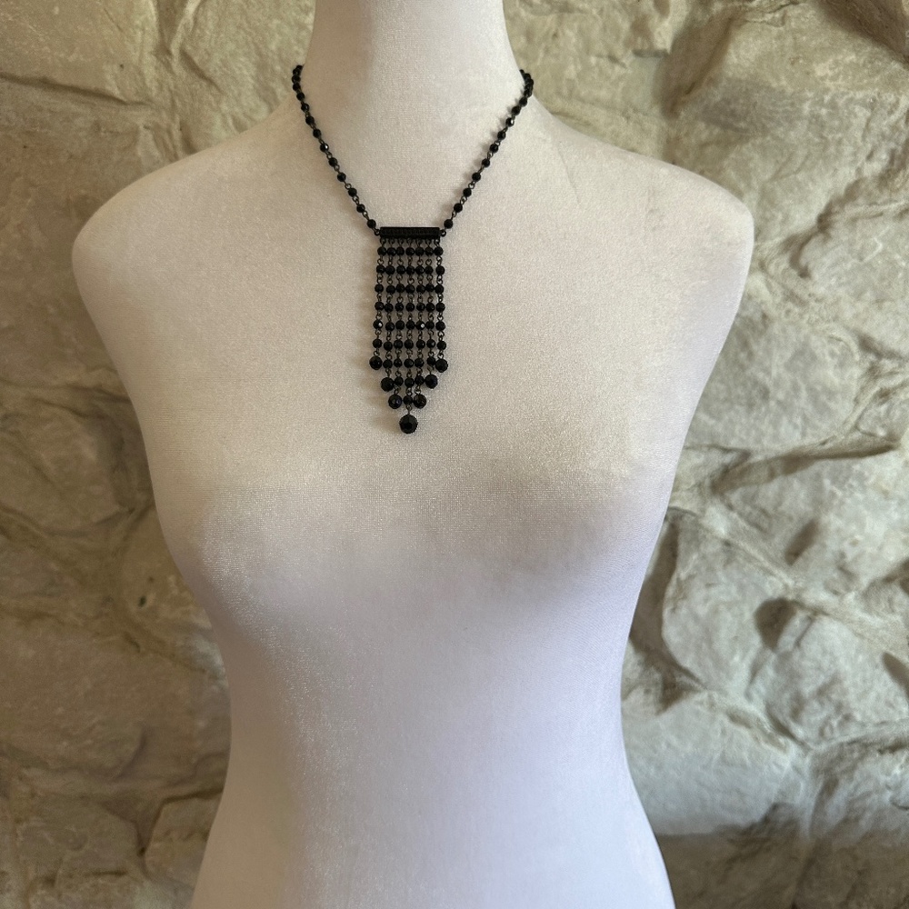 Black Beaded Necklace- Vintage Inspired Look